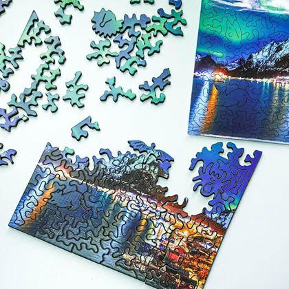 Kép valamiből Szabálytalan formájú fából készült puzzle - északi fény