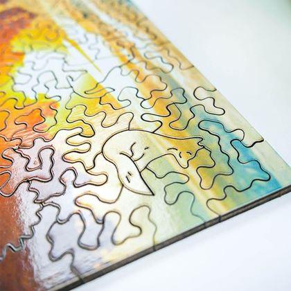 Kép valamiből Szabálytalan formájú fából készült puzzle - napraforgómező