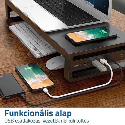 Kép Fém monitorállvány USB portokkal és vezeték nélküli töltéssel