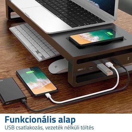 Kép valamiből Fém monitorállvány USB portokkal és vezeték nélküli töltéssel