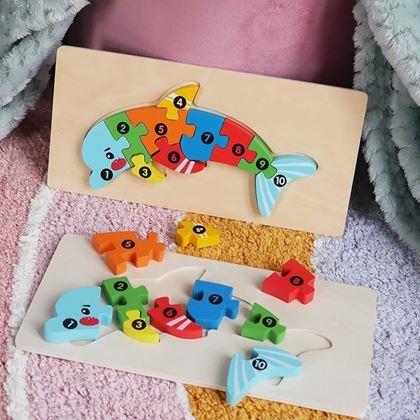 Kép valamiből Fából készült puzzle számokkal - delfin