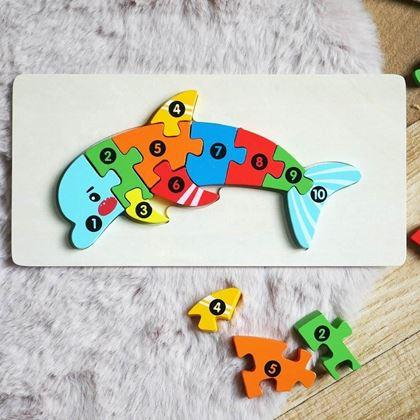 Kép valamiből Fából készült puzzle számokkal - delfin