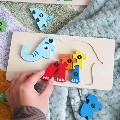 Kép valamiből Fából készült puzzle számokkal - elefánt